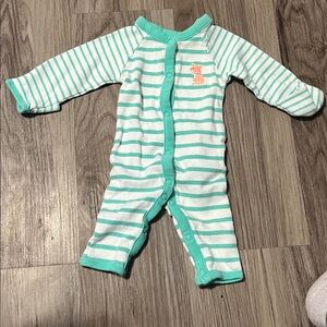 Carter’s Teal White Striped Neon Orange Kitty Footless Sleeper; nb